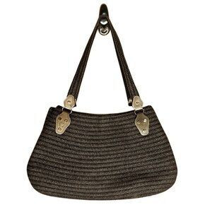 Eric Javits Purse Shenia Squishee Brown Gold Metallic Woven Tote Bag Fall